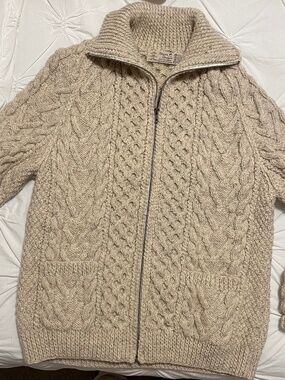 Athena Designs Discontinued Polo Zipper Handknit Pure Wool Sweater/ Donegal Yarn